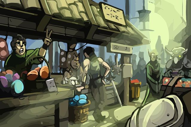A merchant stall selling goods in a busy street